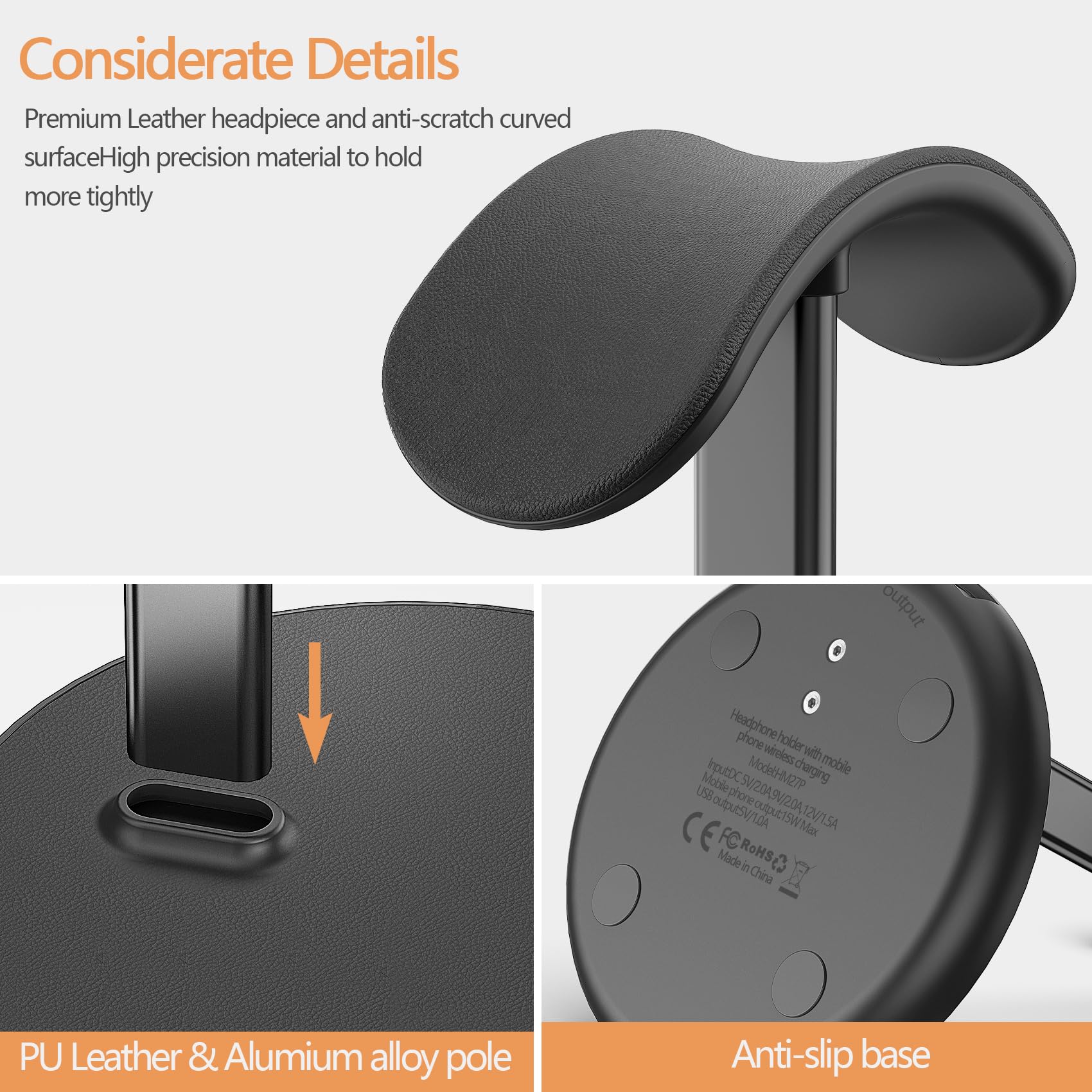 Supporto per cuffie con caricabatterie wireless, supporto per cuffie da gioco, 2 in 1, stazione di ricarica wireless per iPhone 15/14/13/12/11, Samsung, AirPods Pro/3/2 e tutte le cuffie, nero