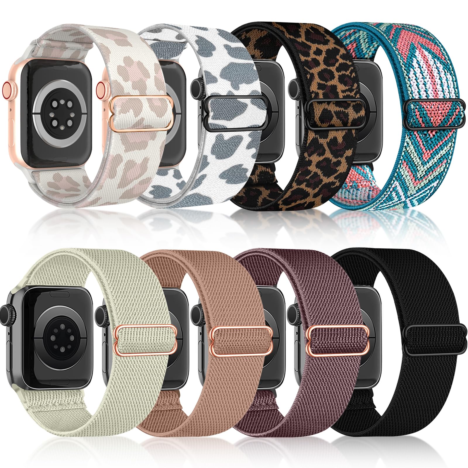 chinbersky 8 Stück Elastisches Nylon Loop Armband Kompatibel mit Apple Watch Armband 40mm 41mm 38mm,Stoff Verstellbares Dehnbare Sport Ersatzarmband für iWatch Ultra Series 11/10/9/8/7/6/5/4/3/2/1/SE