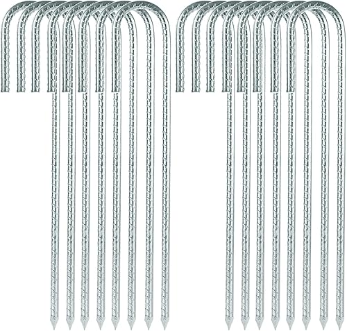 DAJAVE Paquete de 16 estacas galvanizadas de 12 pulgadas para barras de refuerzo con gancho en J, anclajes de tierra resistentes con soporte de
