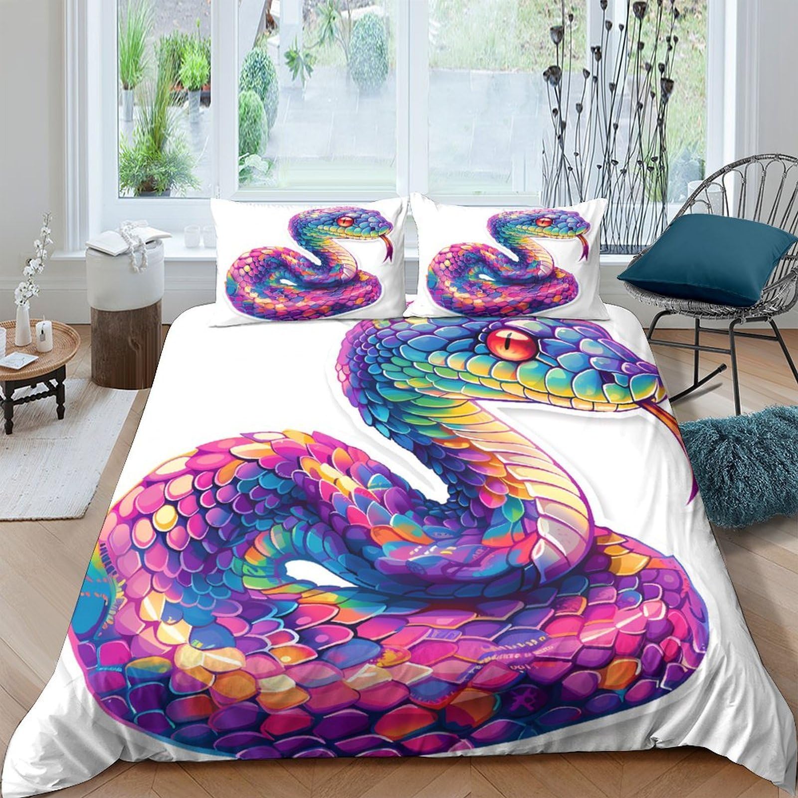 Ctjqhvkz Style-7 3D Printed Colorful Snake Fitted Sheet Microfiber Soft Breathable Abstract Serpent Mattress Cover For Bedroom Dorm Decor Single（135X200cm）