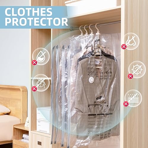 Miniatura 6 de Bolsas de almacenamiento al vacío colgantes con bomba eléctrica, paquete de 4 (53 x 27.5 pulgadas), bolsas de sellado al vacío para ropa,