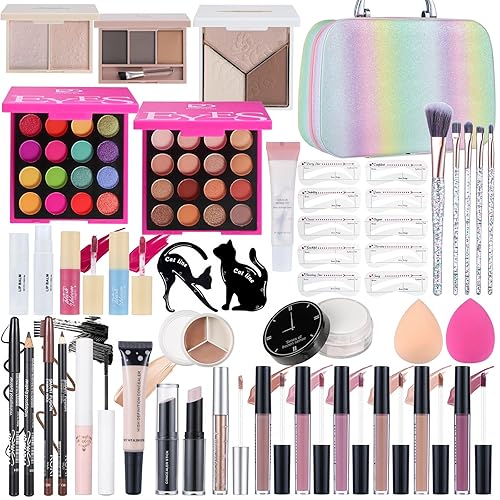 Kits de maquillaje para niñas y adolescentes, set de regalo de maquillaje para mujeres con paletas de sombras de ojos, pinceles, brillo de labios,