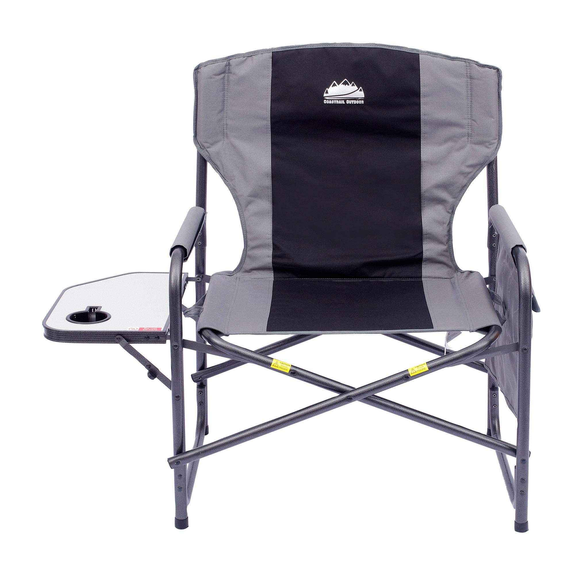 Coastrail Outdoor Oversized Director Chair 600lbs, 28" Wide, XXL Full Back Padded Camp Chair with Table & Storage, Heavy Duty for Camping, Patio, Lawn, Gray, X-Large