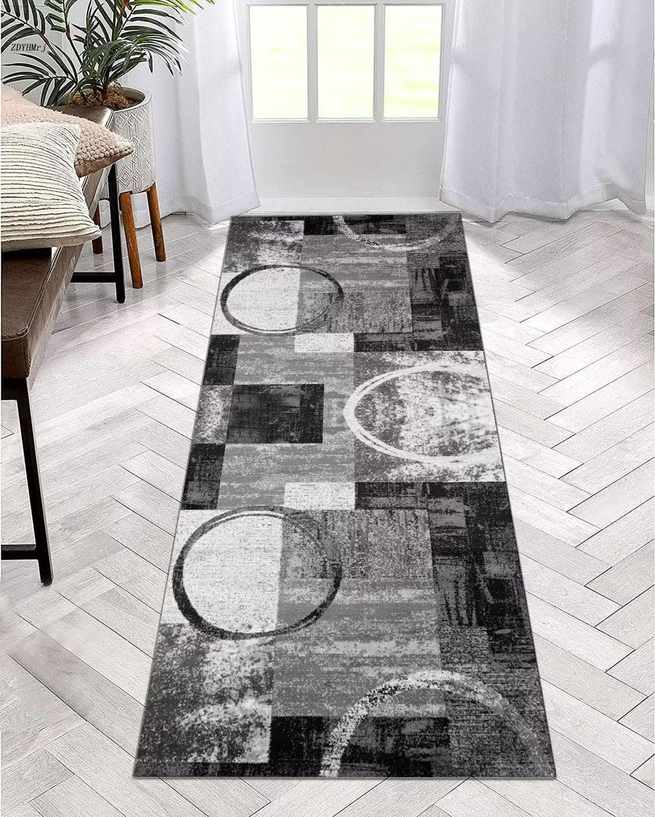 Tappeto antiscivolo extra lungo grigio, 80 x 300 cm, per corridoio, lavabile, antiscivolo, tappetino da ingresso per cucina e stanza