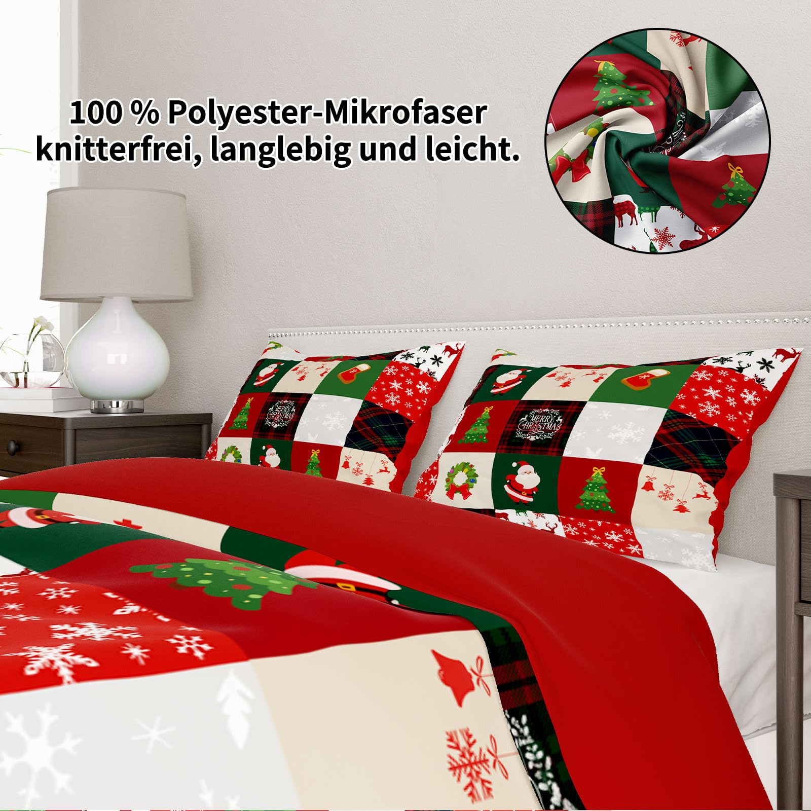 Copripiumino Natalizio Matrimoniale 200x200cm, set di biancheria da letto natalizia 3D con 2 federe, Babbo Natale, albero di Natale, cervo, regalo di Natala per bambini e adolescenti (F, 200x200cm)