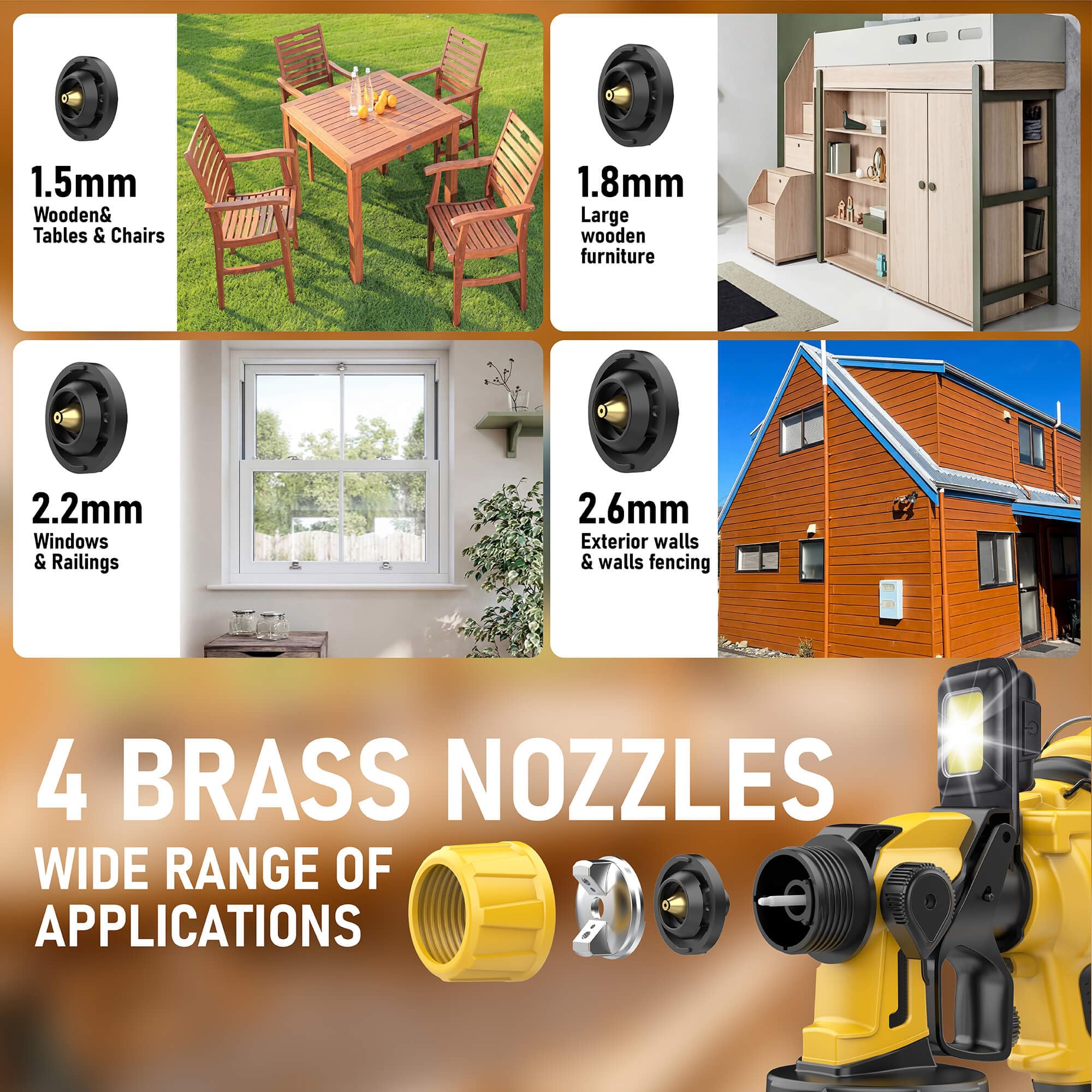 Cordless Paint Sprayer Compatible with Dewalt 20V MAX Battery (NO Battery) - Electric Spray Paint Gun with Led Light, 4 Nozzles & 3 Modes for Interior/Exterior House Painting, Furniture & Fences - 5