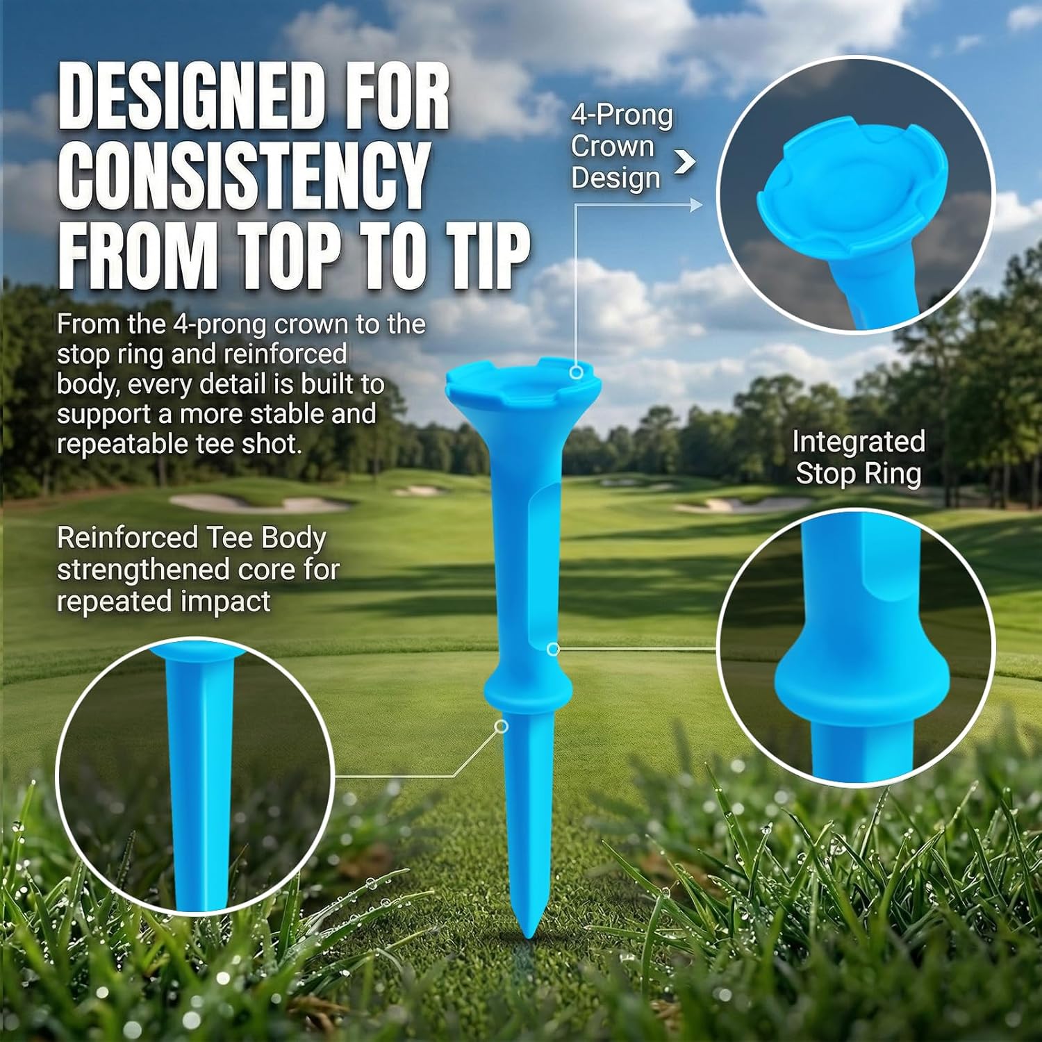 Stepped Golf Tees, 110 Count Plastic Golf Tees, Fixed Tee Height Golf Tees with 4-Prong Top, 70 x 3-1/4" & 40 x 1-1/2", Sturdy Golf Tees for Drivers & Practice
