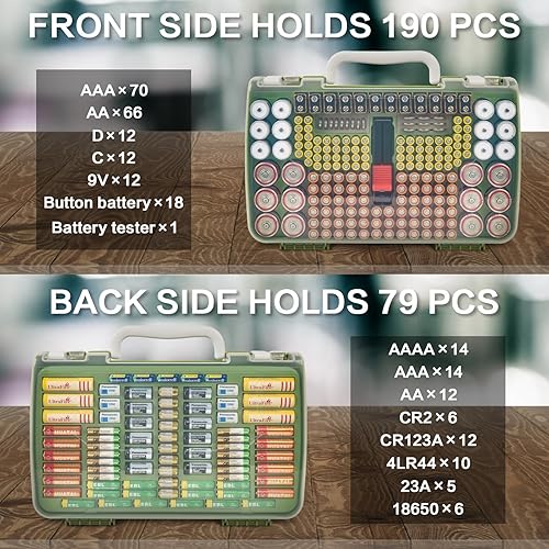 Miniatura 3 de Organizador de baterías con doble cara, caja de garaje con comprobador. Contenedor de baterías para 269 piezas AA AAA AAAA 3A 4A 9V C D Lithium