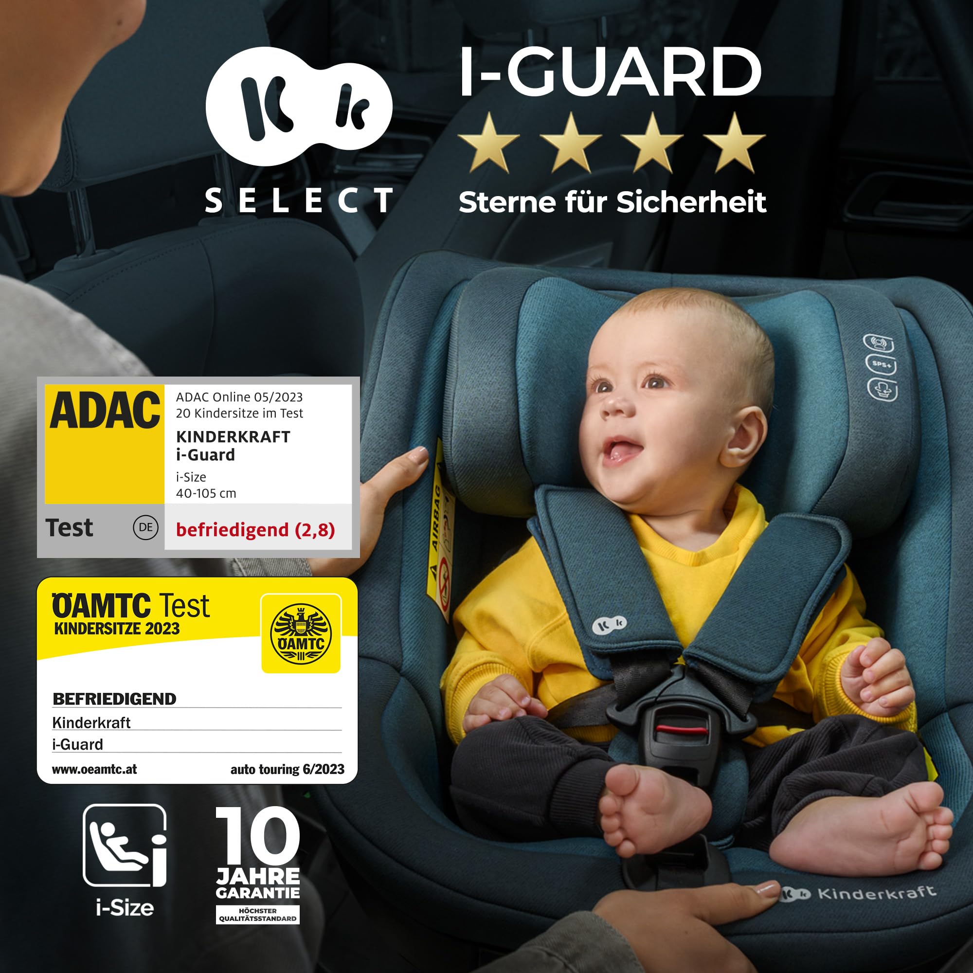 Kinderkraft I-GUARD i-size 40-105 cm Kindersitz mit Isofix base und Stützfuß, speziellen Sicherheitssystemen, Reboarder 360 grad drehbar, Reclining, Kopfstütze mit einer Hand einstellen, Grau