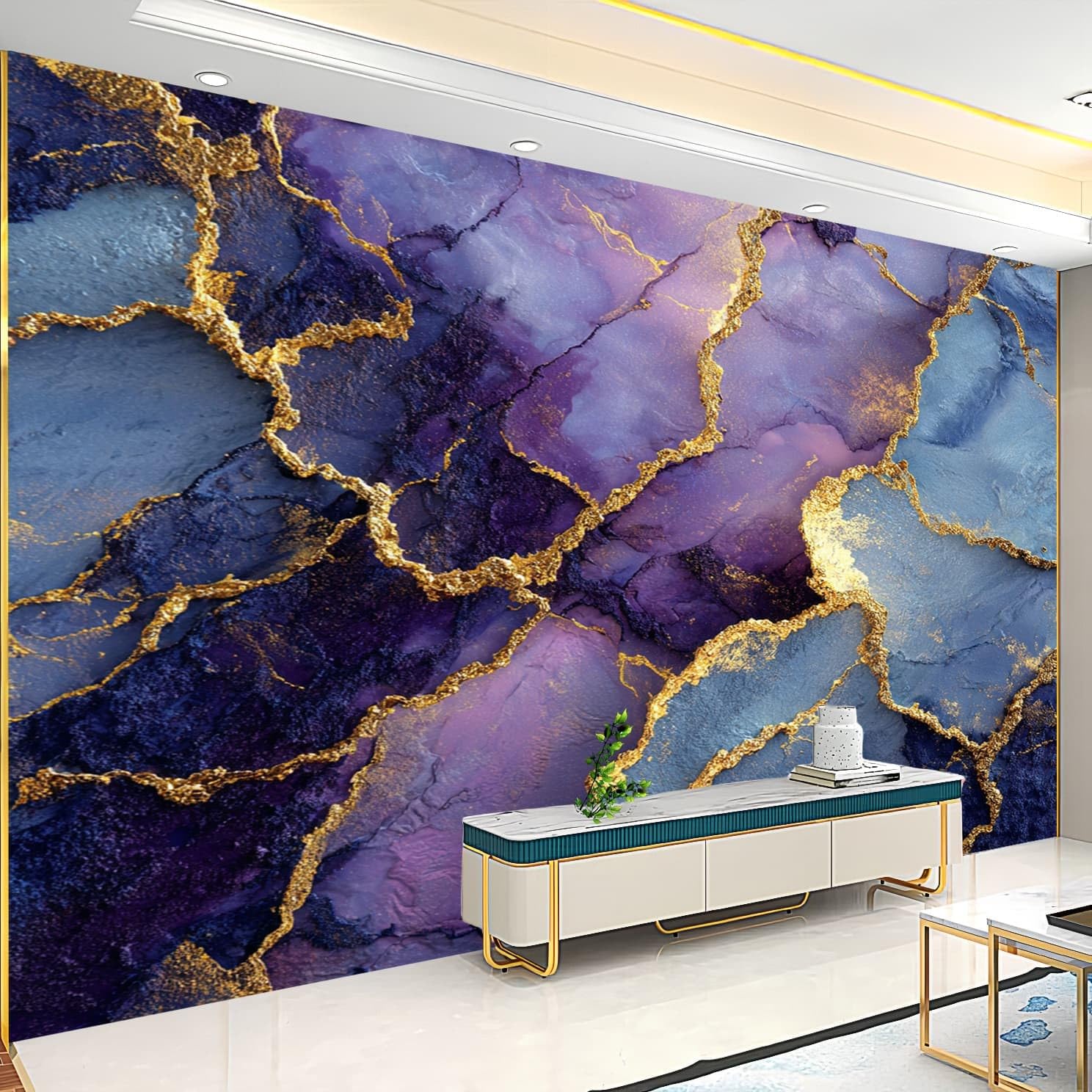 Fioletowa tapeta z włókniny salon sypialnia 350 x 256 cm