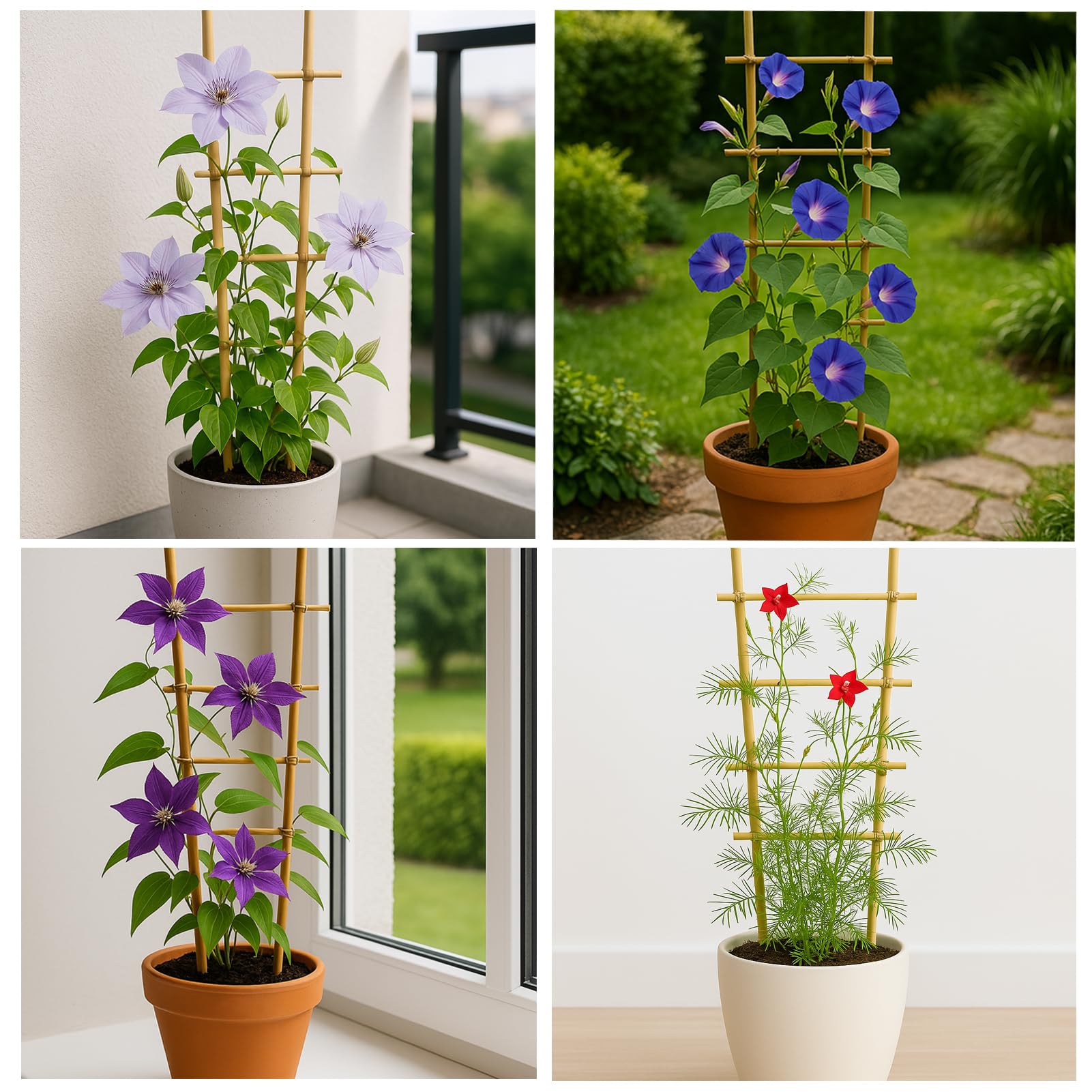 10 Stück Rankgitter Bambus, Rankhilfe Holz für Kletterpflanzen Gurken Tomaten Blumen Tomatenturm - Länge 60 cm (2S, 60 cm)