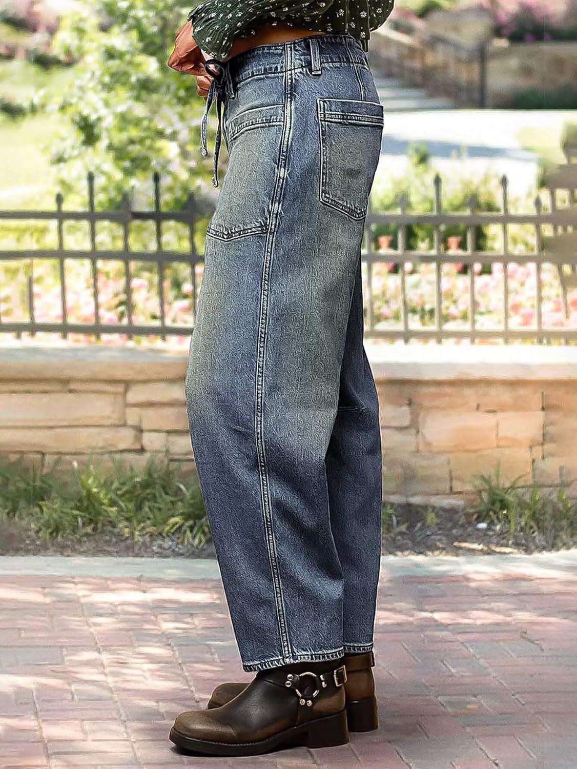 Flamingals Women’s Mid Waist Straight Leg Jeans Drawstring Cropped Jeans Women Stretchy