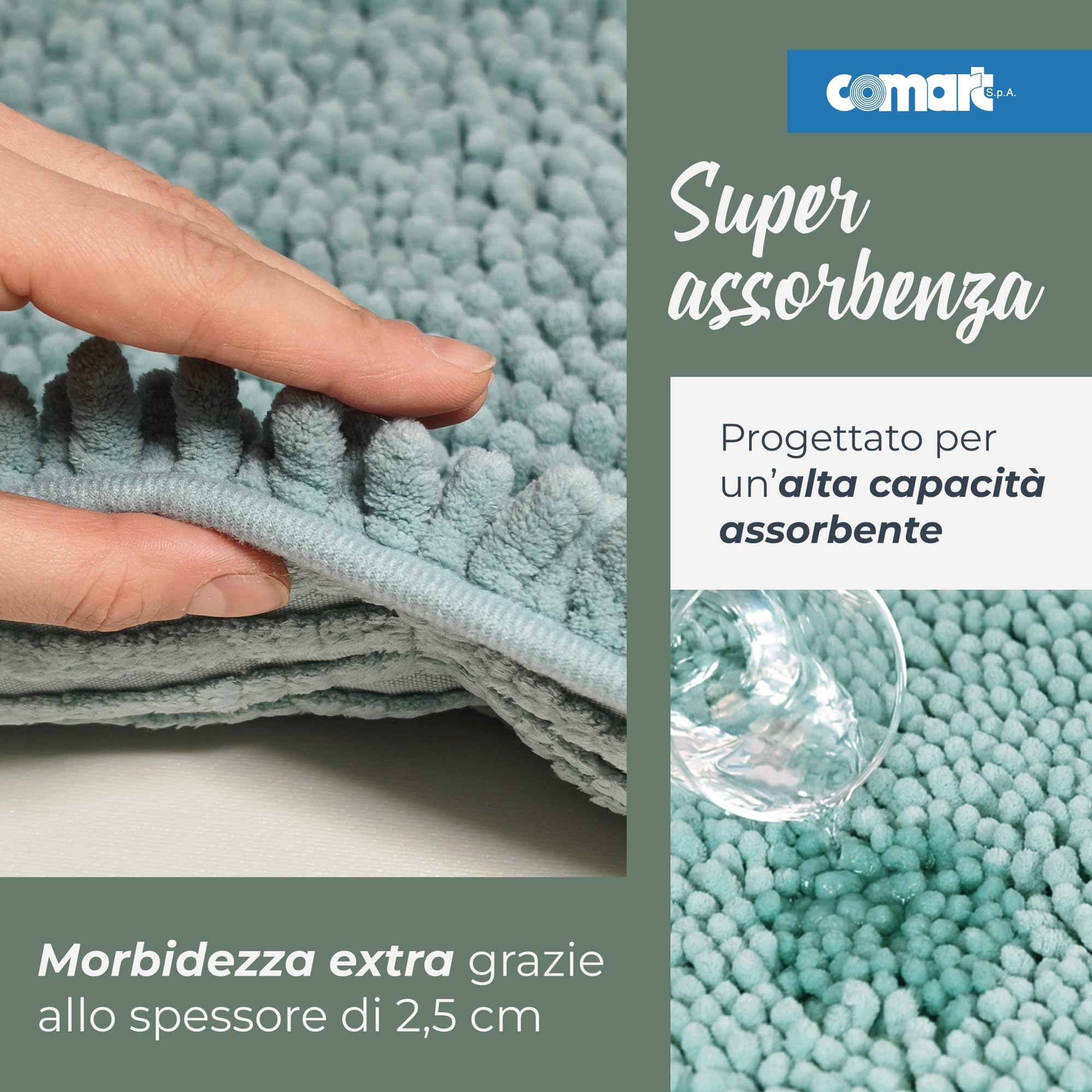 Comart - Tapis Bain Fluffy - Ultra Doux Antidérapant - 45x75 - Bleu Clair