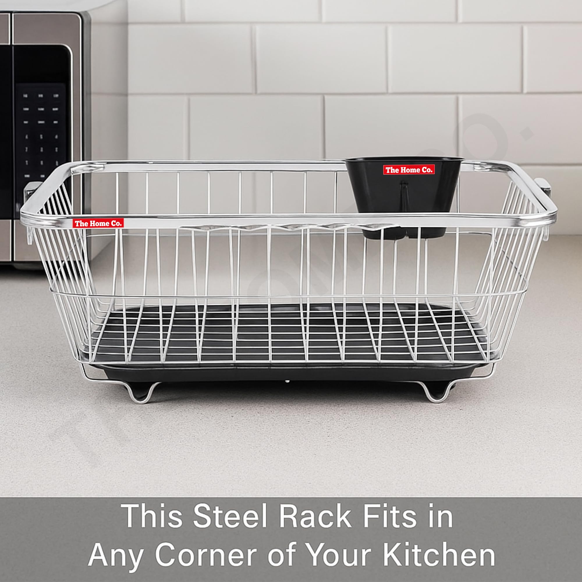 The Home Co. Stainless Steel 59x46x23cm Dish Drainer Basket with Drainer Tray & 1 Spoon Holder I Utensils After Wash Bartan Tokri - Image 7 thumbnail