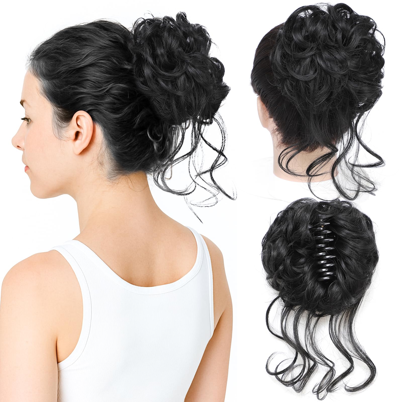 Messy Bun Hair Piece, Curly Claw Clip Hair Bun Extension, Messy Buns Hairs Pieces for Women, Soft Synthetic Fake Buns Tousled Updo for Thin or Short
