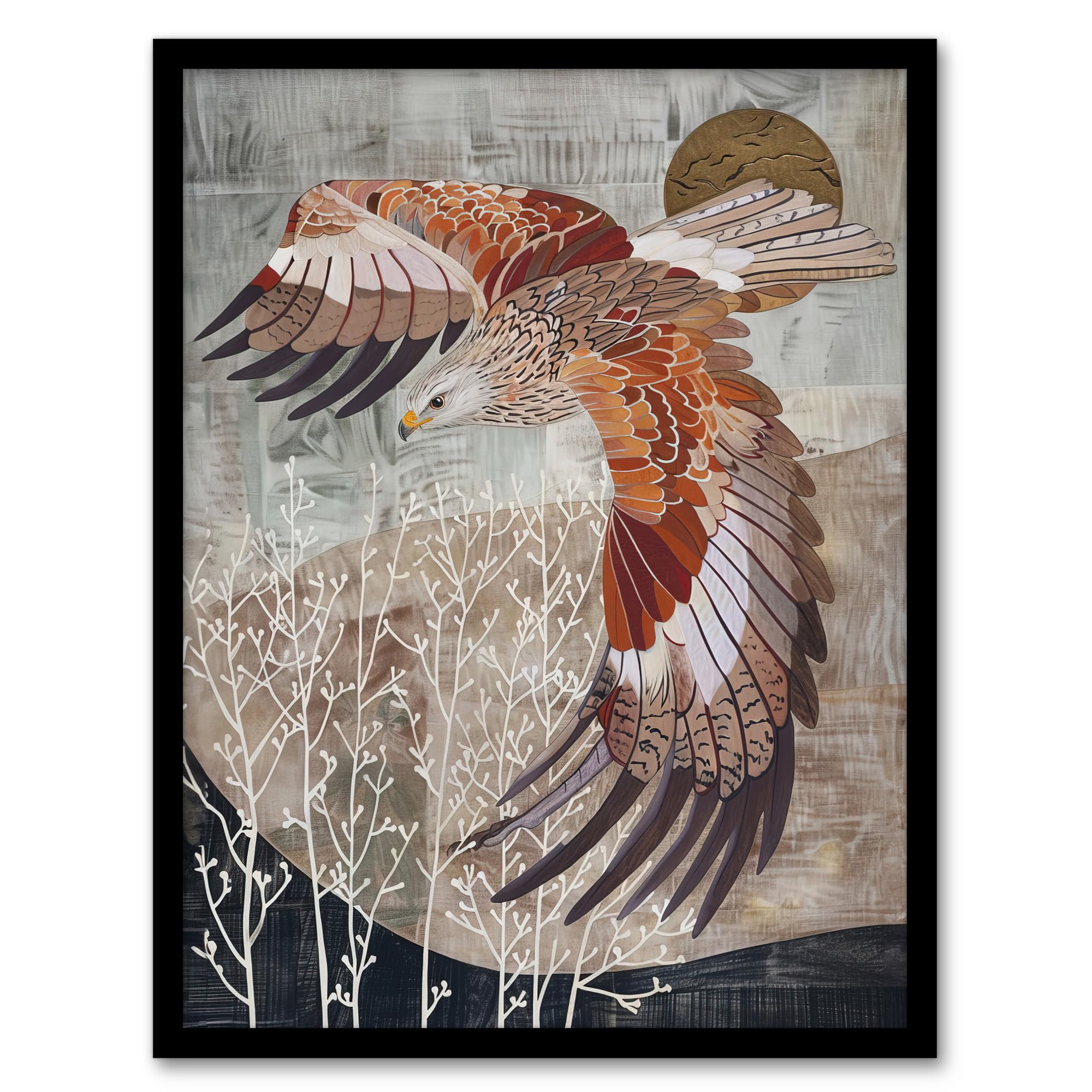 Artery8 Red Kite in Flight Stylised Animal Painting Living Room Artwork Framed Wall Art Print A4