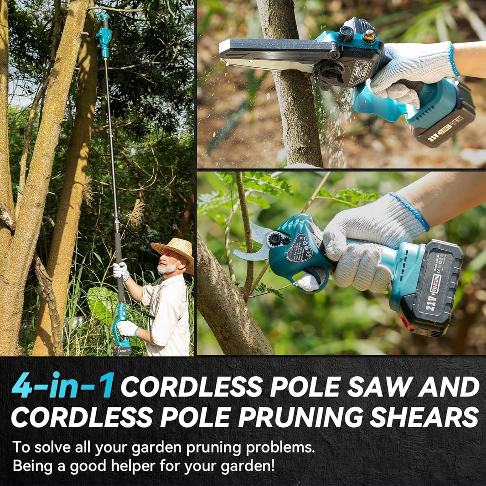 Forbici da potatura elettriche Professionali, Inserti Senza Fili per Giardinaggio, con Doppia Batteria e Lame di Ricambio Extra, attrezzo per potatura Alberi e Giardino.