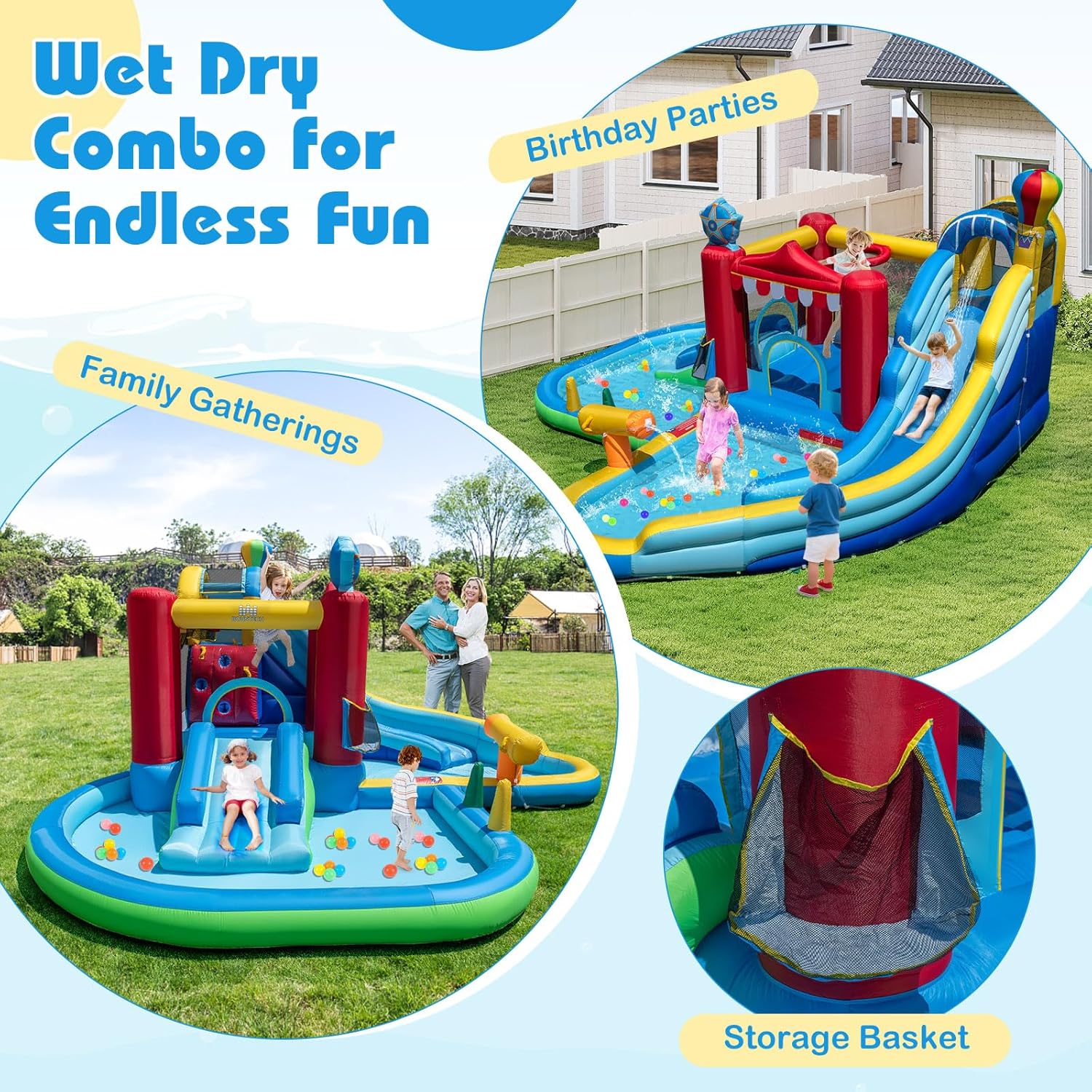 BOUNTECH Inflatable Water Slide, Mega Water Bounce House for Kids 3-12 Indoor with Blower, 2 Ball Pits, Wet Dry Bounce Castle Water Park, Blow up Water Slide Inflatables for Kids Backyard Outdoor