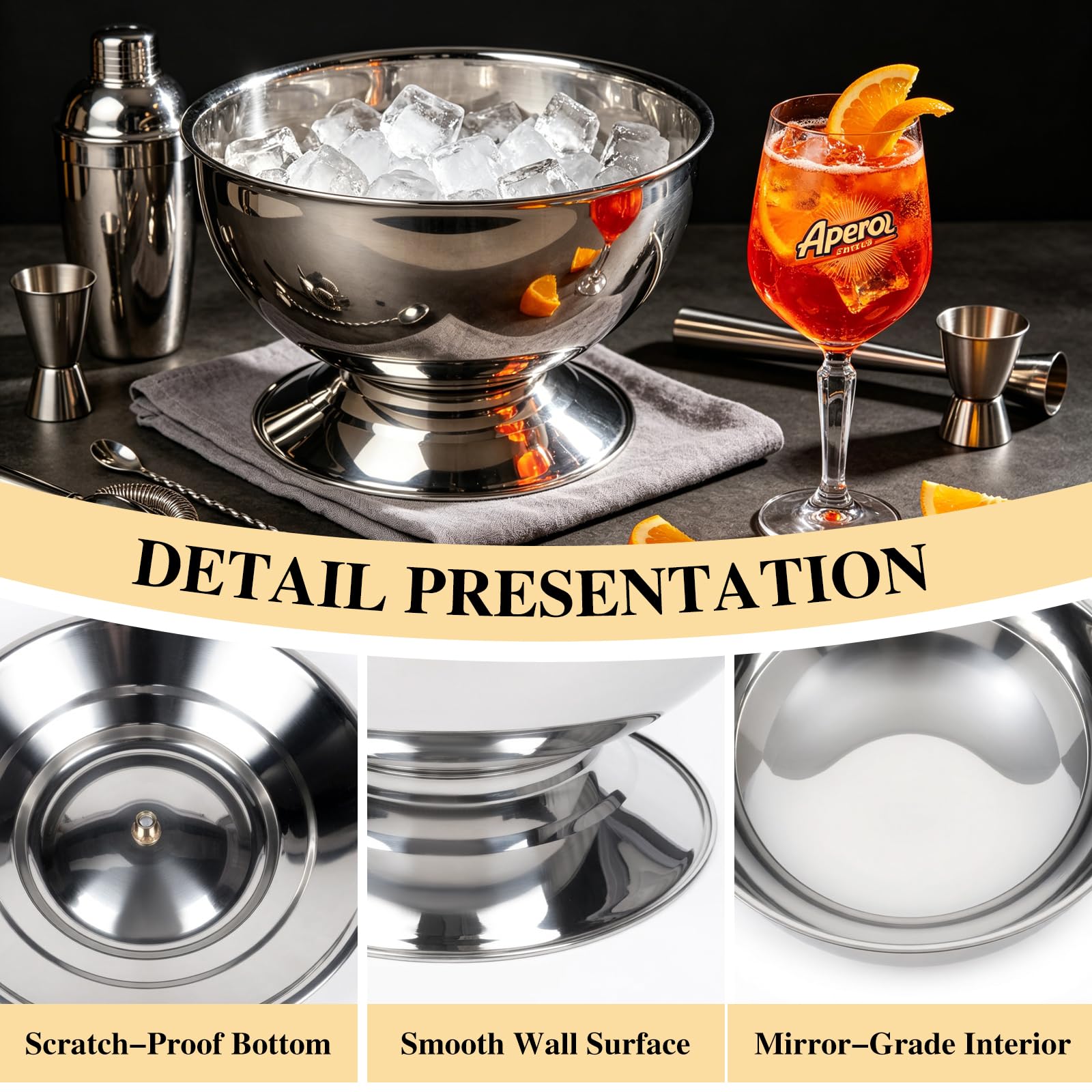 Cubo de hielo de 3 galones para fiestas, cubo de champán de 12 litros de acero inoxidable con cuchara, recipiente grande para hielo con base, perfecto para fiestas, cócteles, celebraciones