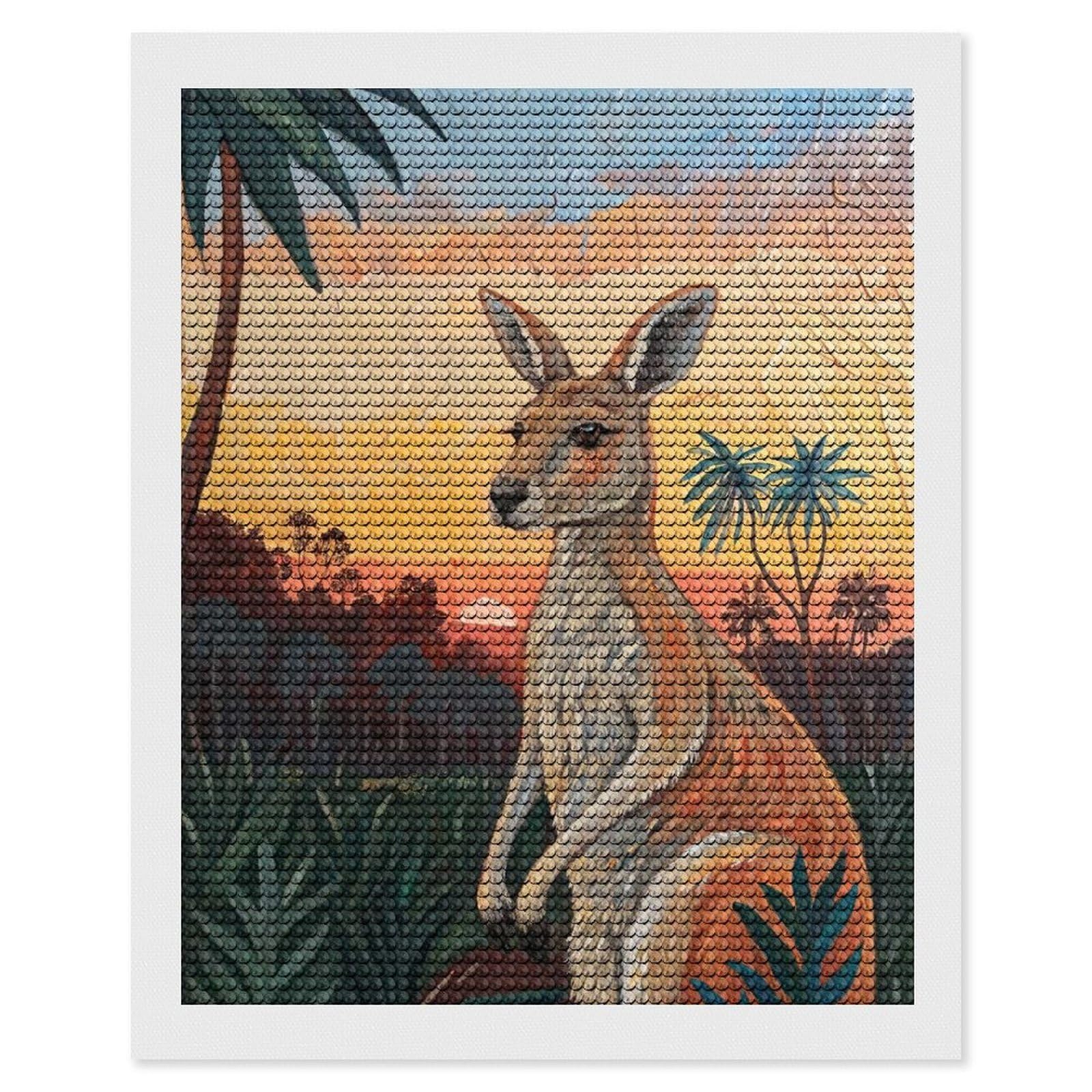 Junmoney Kangaroo at Sunset Diamond Art Canvas 16"x20", for Adults, Pleasing Wall Art Project, Modern Decor, Gift Idea, Nice Detail and Sparkle