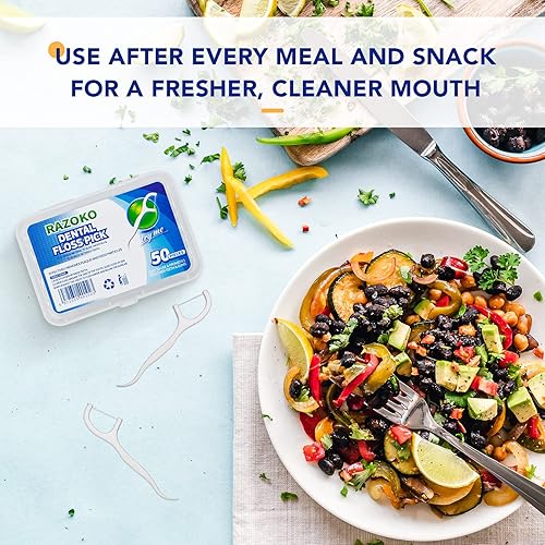 Miniatura 4 de RAZOKO Palillos de dientes profesionales de alta dureza, paquete de 6 (300 piezas) con estuche portátil y púas dentales, perfectos para la familia,