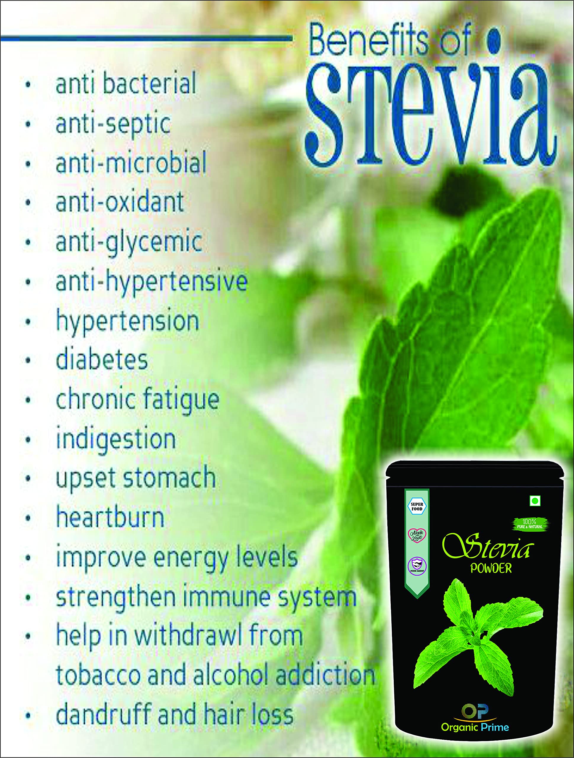 Organic Prime Green Stevia Leaf Powder | Helps to Control Blood Sugar Level & Blood Pressure Level I Alternative to Processed Sugar I 100% Zero Calorie sugerfee - 500 X 2 Pack = 1 Kg by Organic Prime 2