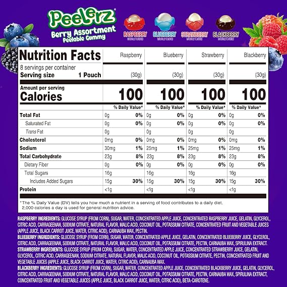 AMOS Peelerz Berry Assortment Gummy Candy 240g | Peelable Fruit-Shaped Gummies Made with Real Fruit Juice | Fun Peeling Snack for Kids & Adults | Peelerz Assorted Gummy Berry Mix