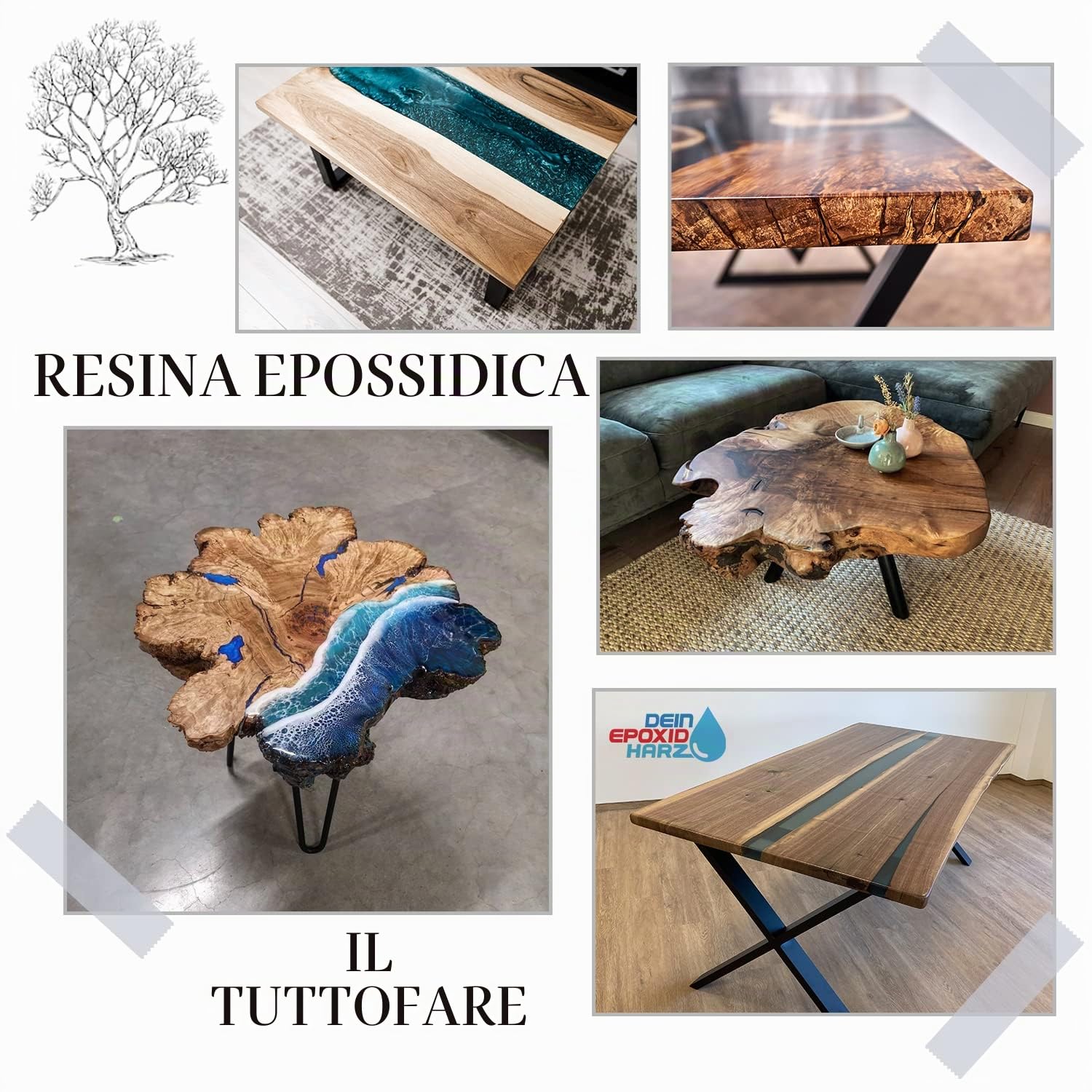 Resina Epossidica Transparente 4,5kg Bicomponente A+B | Transparente Effetto Acqua per creazioni trasparente | Resina per gioielli + Guanti di protezione, comprese le istruzioni italiane