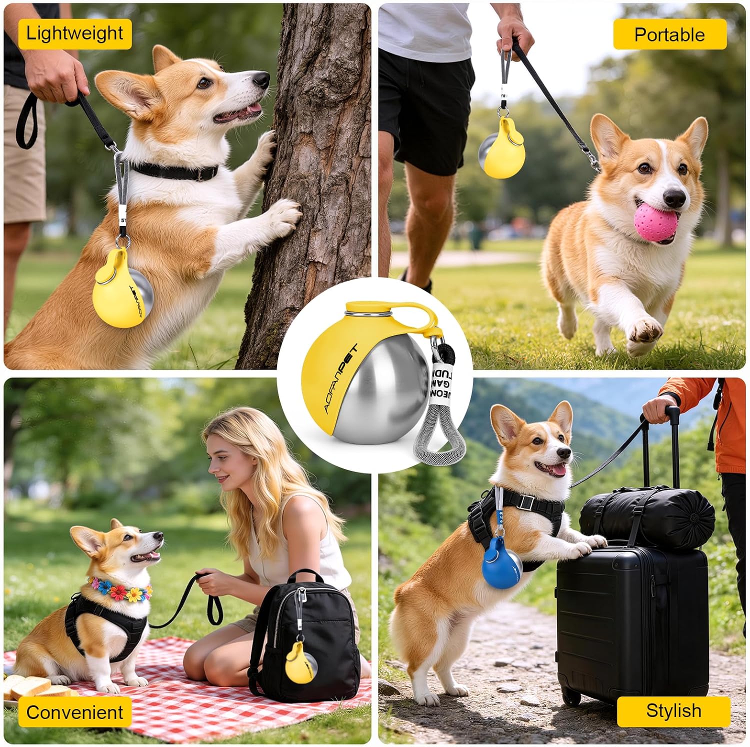 Portable Dog Water Bottle 10oz Stainless Steel Travel Bowl image 4