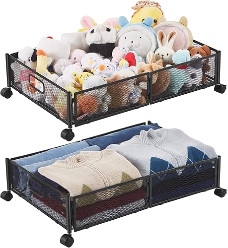 HYSEYY Almacenamiento debajo de la cama con ruedas, paquete de 2 recipientes plegables de almacenamiento debajo de la cama con asas, montaje sin