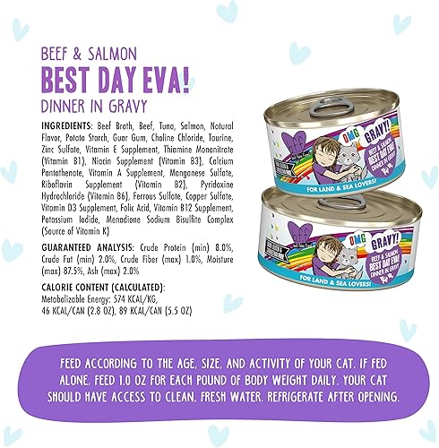Miniatura 4 de Weruva B.F.F. OMG - Best Feline Friend Oh My Gravy!, Best Day Eva! with Beef & Salmon in Gravy Cat Food, 2.8oz Can (Pack of 12)