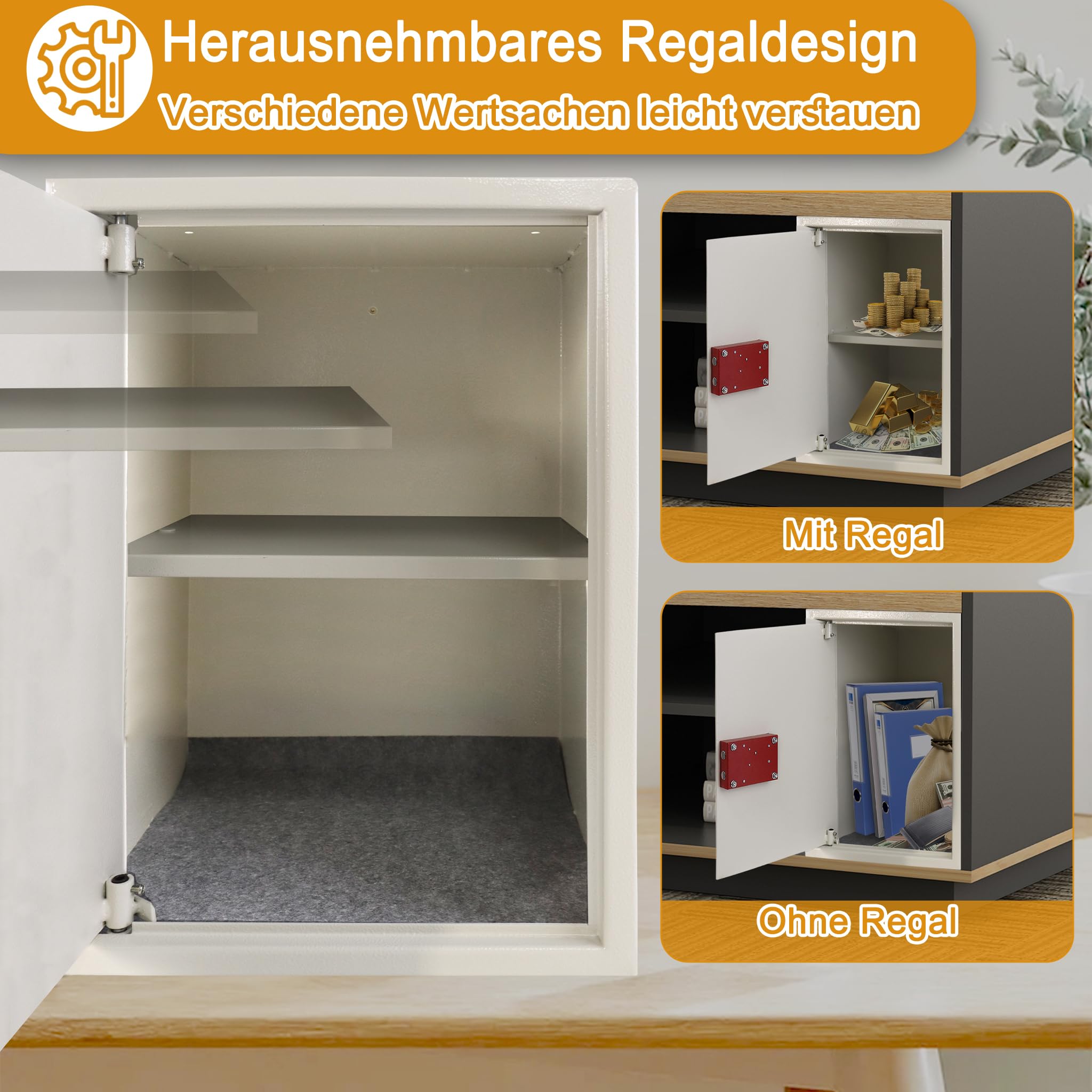 Tresor Safe Caja fuerte para muebles, ignífuga e impermeable (35 x 31 x 50 cm – XL) con 2 llaves, caja fuerte para dinero en efectivo, joyas, medicamentos, muebles, como caja fuerte de pared