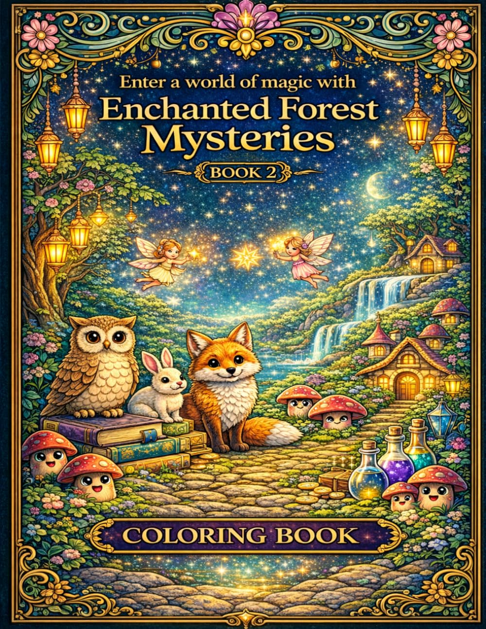Enchanted Forest Coloring Adventures: Volume 2: 34 Magical Coloring Pages with Fantasy Animals, Fairies and Cozy Scenes for Kids and Adults