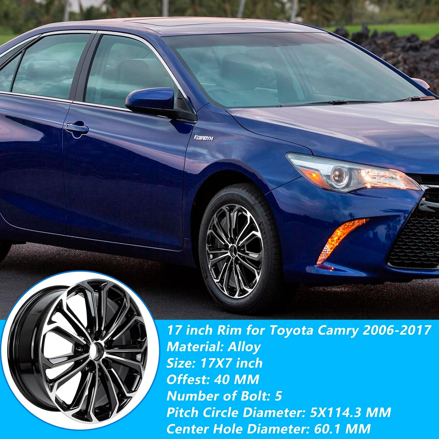 17X7 inch Wheel Rims for Toyota Camry 2006-2017 Black 4Pcs Wheels for Camry Direct Replacement Wheel
