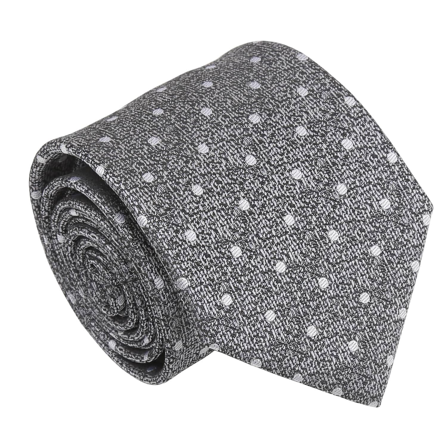 DQT Mens Melange Polka Dot Classic Tie - 8cm Width Necktie - Wedding, Business & Formal - Grey