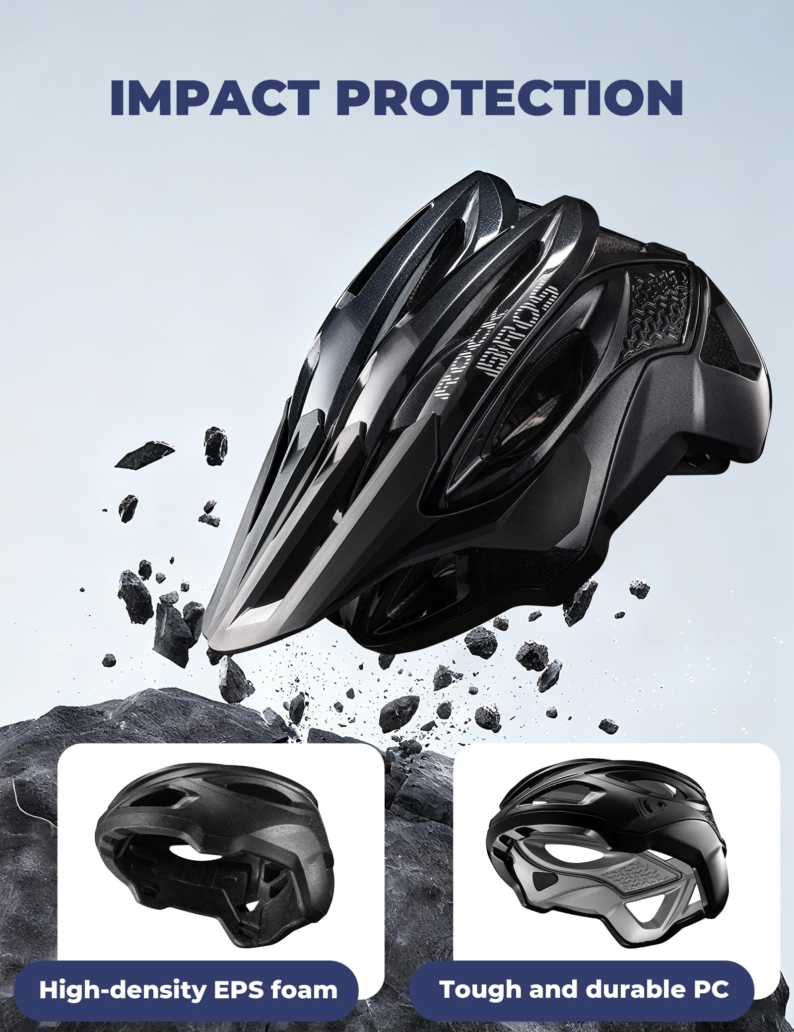 ROCKBROS Casco da Bicicletta con Visiera Regolabile Casco Bici Protezione Massima, Ventilazione Eccellente e Traspirante, con Chiusura Magnetica, Uomo Donna per MTB Ciclismo Downhill 58-62cm