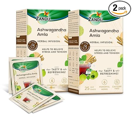 Ashwagandha Amla Ayurvedic Infusion, a Herbal Tea Enriched with 6 Ayurvedic Ingredients (Pack of 25 Tea Bags X 2)