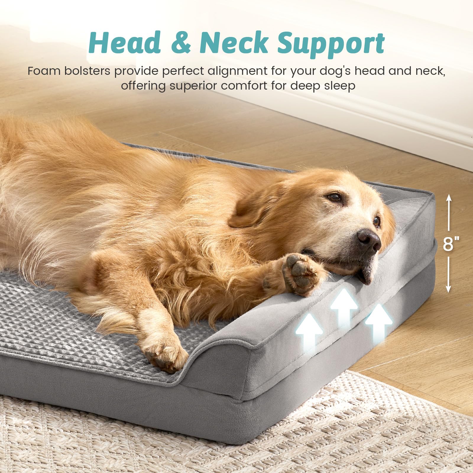 Cama ortopédica Cosy Kiss para Perros extragrandes, sofá XXL para Perros extragrandes, Acolchado de Espuma de Gran Soporte, Funda Impermeable y Base Antideslizante, Gris