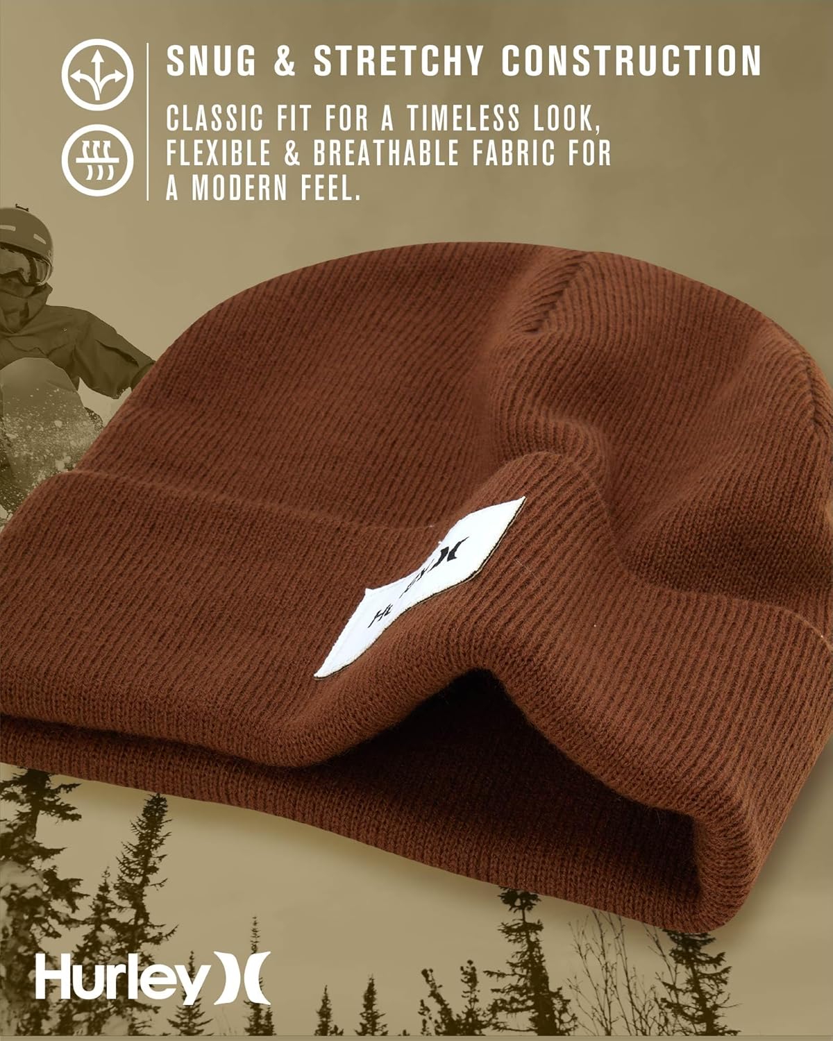 Hurley Men's Winter Hat - Seaward Patch Cuffed Double-Layer Flat Knit Acrylic Beanie with Deep Fit – Beanie Hats for Men - Image 5