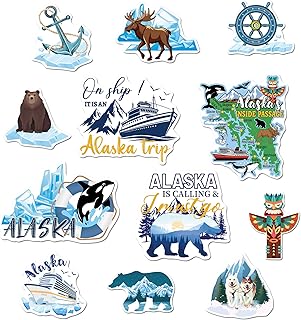 Cruise Door Decorations Magnetic, 12 Pcs Alaska Cruise Door Magnets with Scenic Wildlife Nautical Designs, Alaska Cruising Must Haves Magnetic Ship Cabin Signs Fridge Magnets Decor