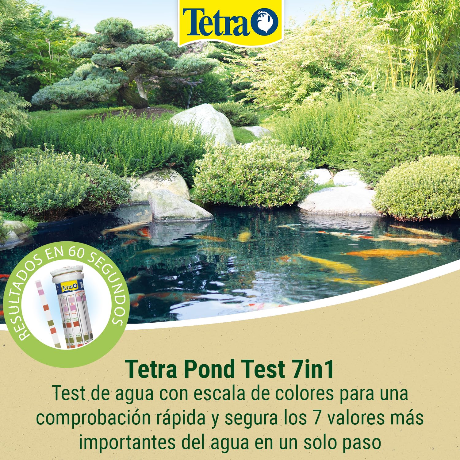 Tetra Pond Test 7in1 – Test de Agua para el Estanque, comprobación rápida y Sencilla de la Calidad del Agua del Estanque de jardín, 1 Bote (25 Tiras reactivas)