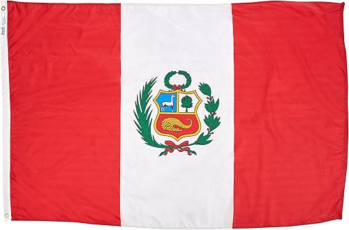 Annin Flagmakers Bandera de Perú fabricada en Estados Unidos según las especificaciones oficiales de diseño de las Naciones Unidas, 4 x 6 pies