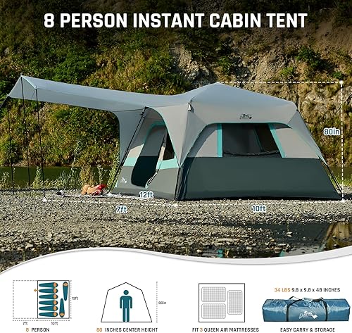 Miniatura 3 de Tienda de campaña instantánea para 8 personas, fácil instalación de 60 segundos para camping, tienda de campaña emergente, grandes tiendas