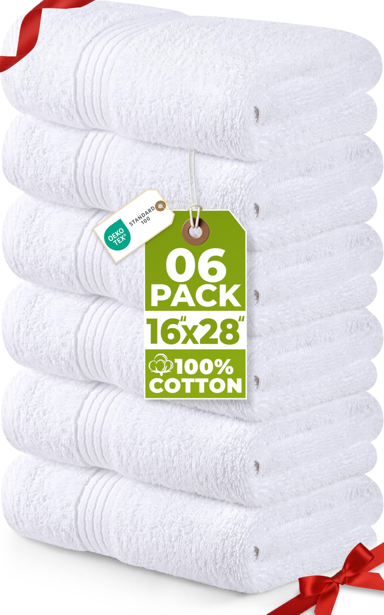 Utopia Towels 6 Piece Premium Hand Towels Set, 16 by 28 inches, 100% Ring Spun Cotton, Lightweight and Highly Absorbent Towels for Bathroom, Travel, Camp, Hotel, and Spa, White