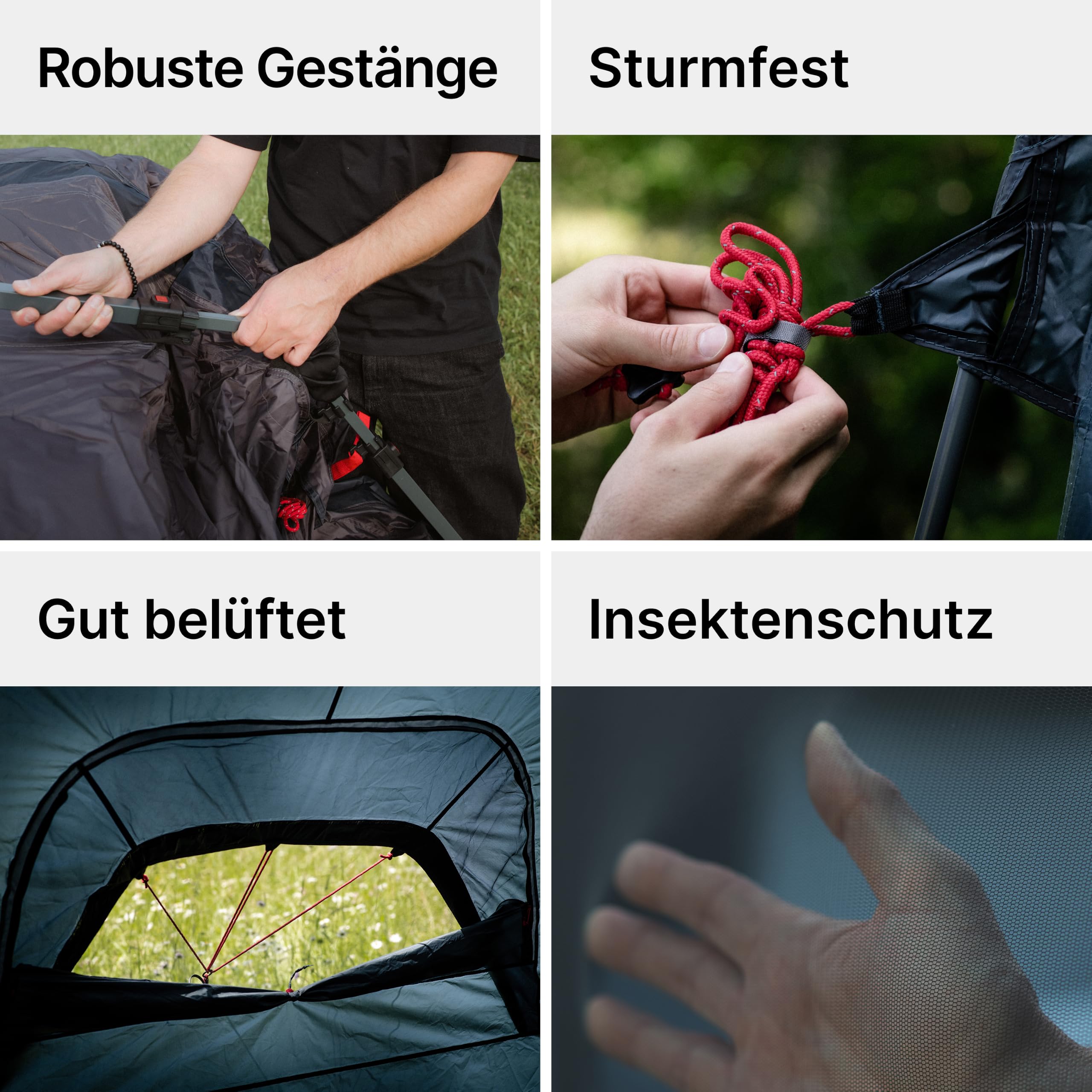 qeedo Quick Villa Familienzelt (für 4 oder 5 Personen) mit Quick-Up Schnellaufbau-System - Wasserdichtes Campingzelt, extra groß, hoch & geräumig, mit Vordach, Eingang & Fenster mit Mesh-Moskitonetz