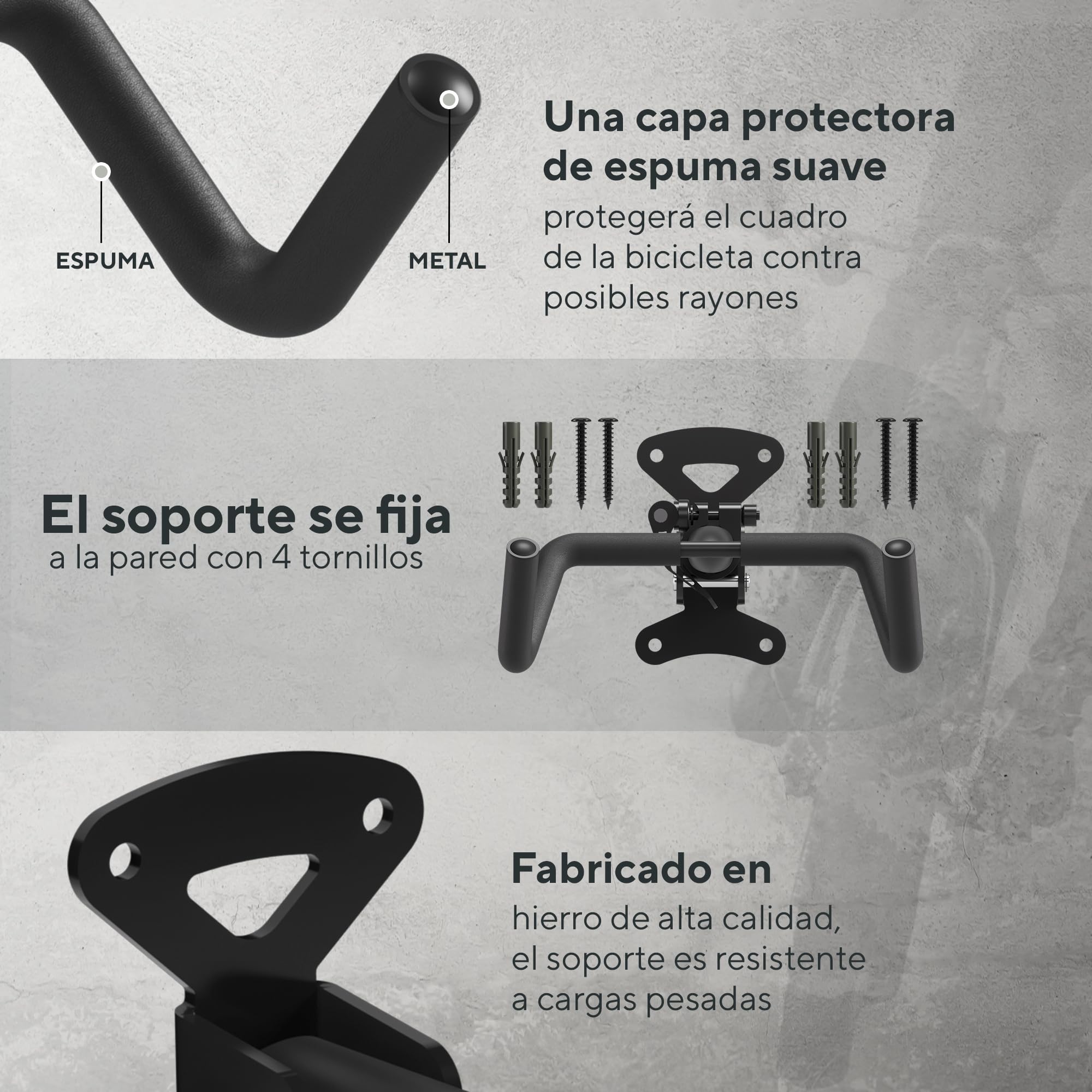 Soporte Bicicletas Pared Horizontal Plegable – Colgador Bicicleta Pared para E-Bike, MTB, Gravel y Carretera hasta 25 kg | Soporte Bici para Garaje, Trastero y Casa | Gancho Bici