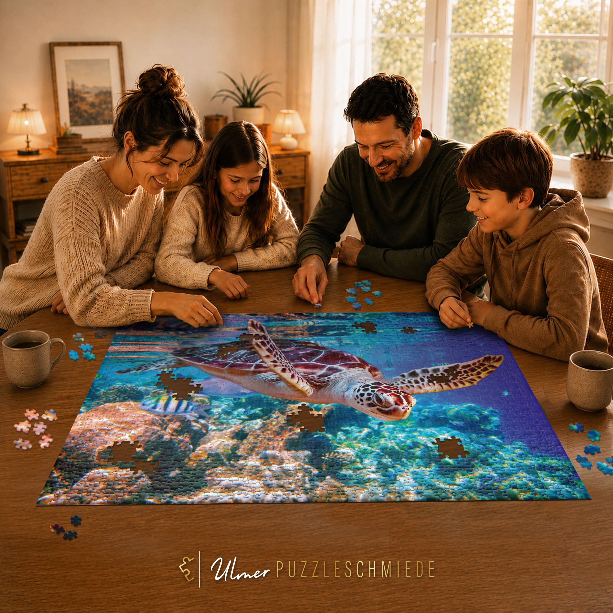 Ulmer Puzzleschmiede - Tortue de Mer - Puzzle de 2000 Pièces - Enregistrement Sous-Marin Lumineux dans la Mer du Sud