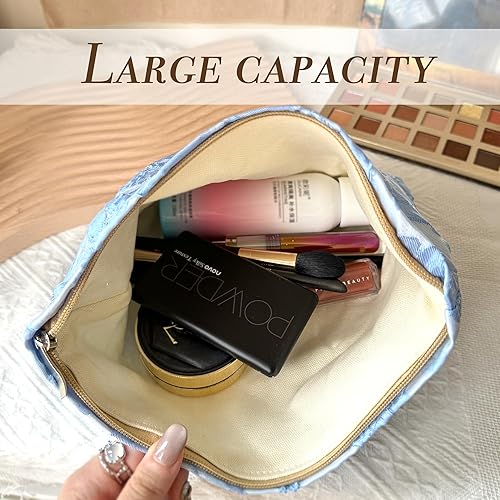 Miniatura 4 de Sminra Bolsa de maquillaje, bolsa de cosméticos, bolsa de aseo de lona para mujer, bolsa con cremallera, organizador de accesorios de viaje, 01-azul