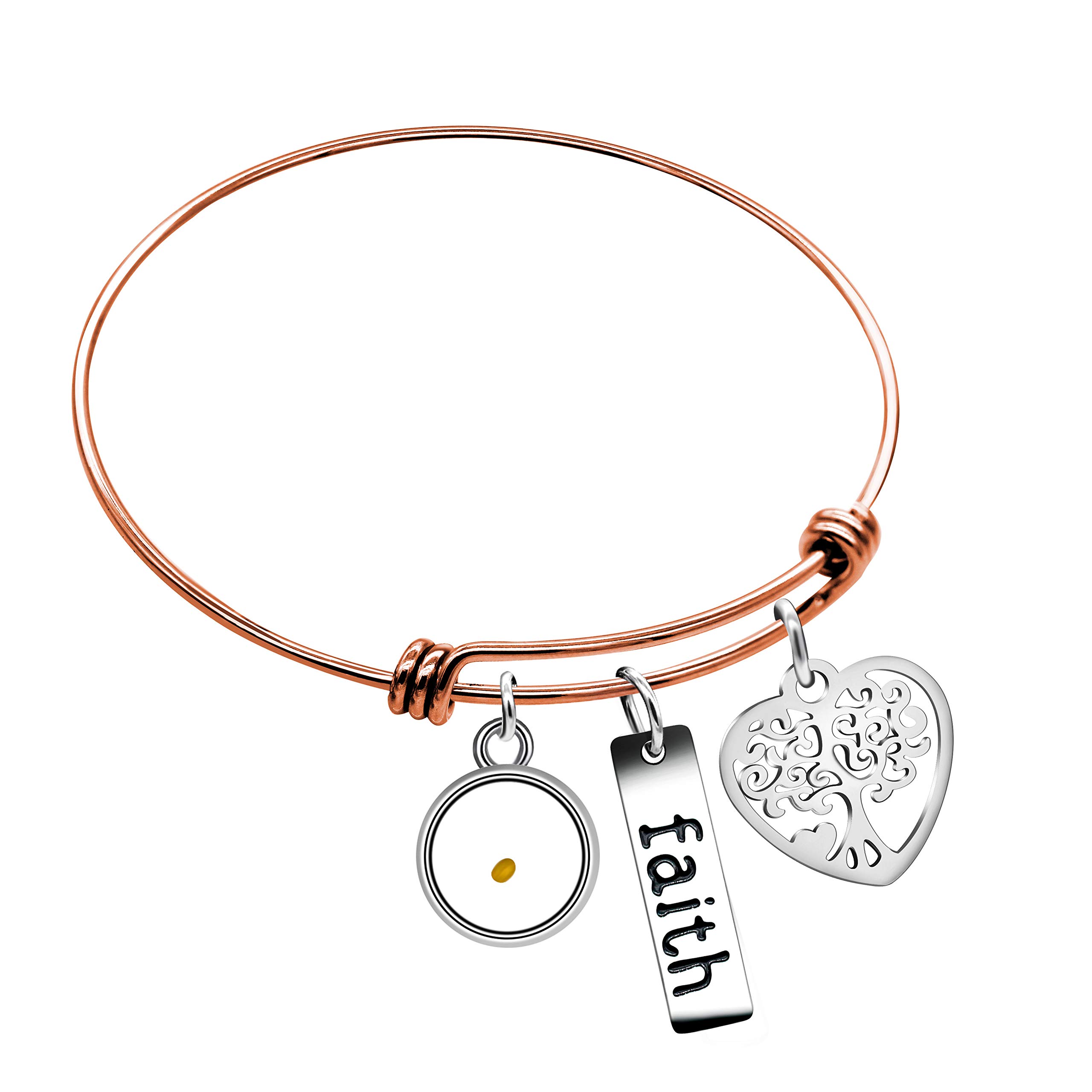 Uloveido Stainless Steel Tree of Life Bangle Mustard Seed Pendant Faith Cuff Bracelet Gifts for Women Teen-Girls Y639