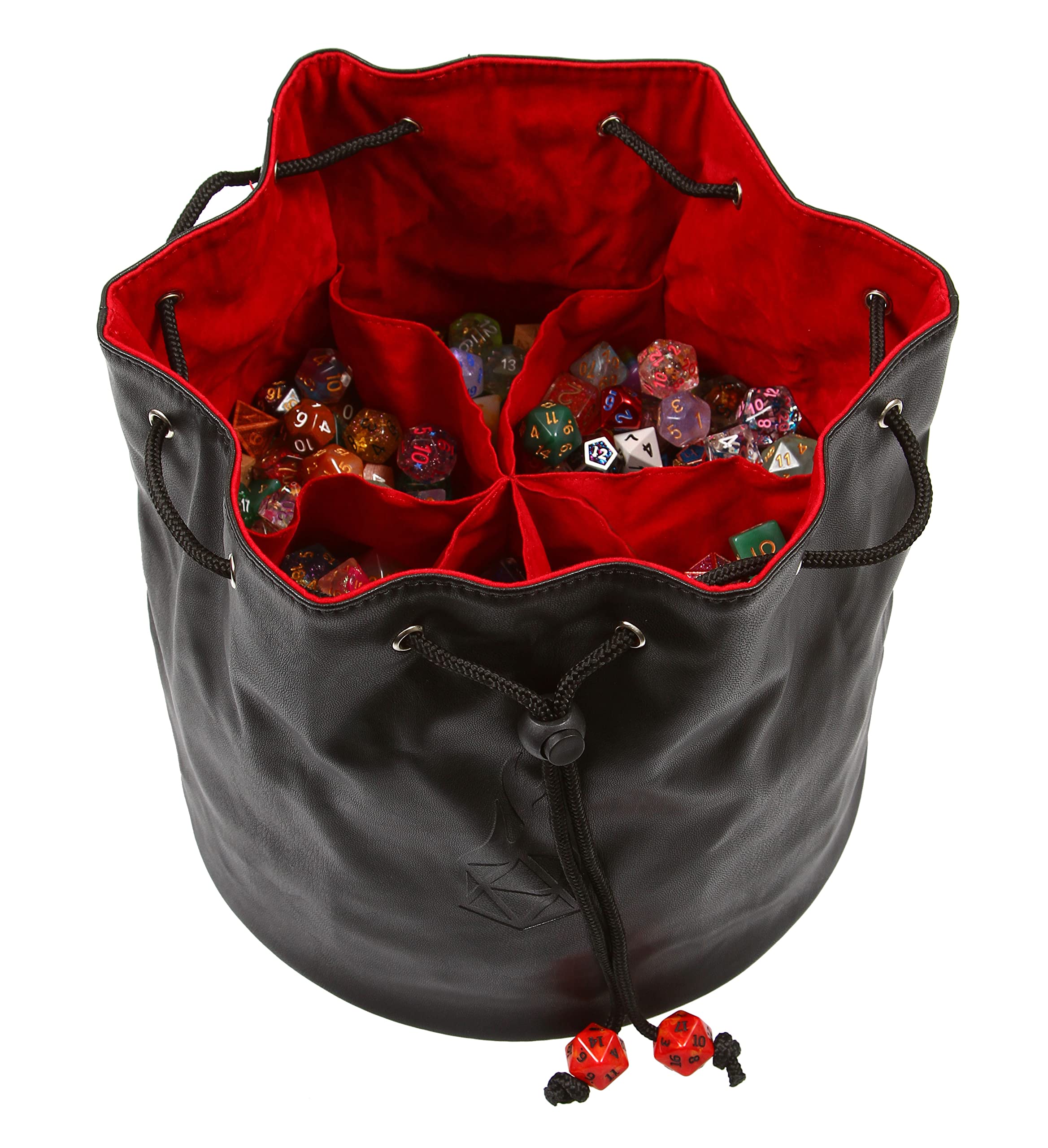 Forged Dice Co. Pouch of The Endless Hoard Dice Bag - Holds Over 1,000 Polyhedral Dice - Dice Storage Bag with 7 Pockets - Perfect for Bulk Dice - Black/Red